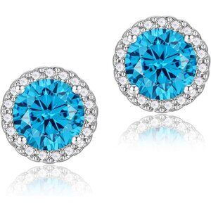 Women's Round Light Blue Birthstone Elegant Mall Dainty Cubic Zirconia Earring